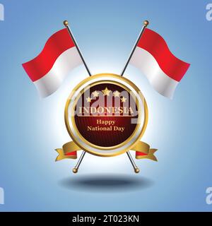 Small National flag of  Indonesia on Circle With garadasi blue background Stock Vector
