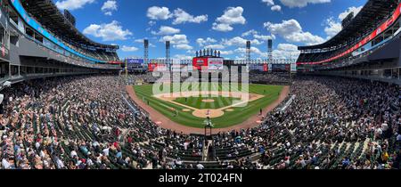 Chicago - July 31, 2022: Guaranteed Rate Field panorama, home of the Chicago White Sox. Guaranteed Rate Field replaced the original Comiskey Park in 1 Stock Photo