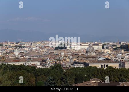 View of the city of Rome from the Janiculum with a view of the Pantheon Stock Photo