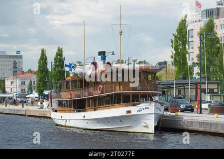 SAVONLINNA, FINLAND - JUNE 17, 2017: The old passenger steamship 'Paul Wahl' at the city embankment close up Stock Photo