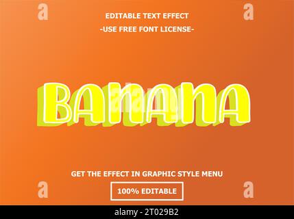 Banana 3D editable text effect template. Style premium free font license vector Stock Vector