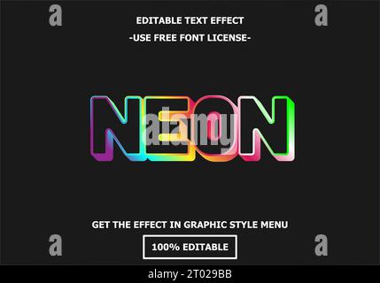 Neon 3D editable text effect template. Style premium free font license vector Stock Vector