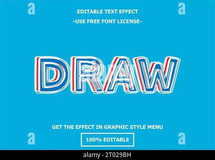 Draw 3D editable text effect template. Style premium free font license vector Stock Vector