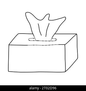 Box with paper tissue, napkins or wet wipes, doodle style flat vector outline illustration for kids coloring book Stock Vector