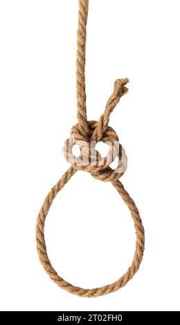 Rope made of jute in loops and knots on a white background. Linen twisted rope isolate Stock Photo