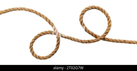 Rope made of jute in loops and knots on a white background. Linen twisted rope isolate Stock Photo