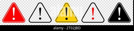 Attention sign icon set. Warning icons. Vector illustration isolated on transparent background Stock Vector