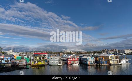 Colroful floating houses at Fisherman's Wharf in Victoria, British Columbia, Canada. Stock Photo