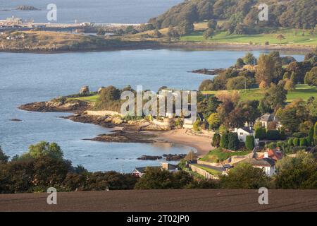 The picturesque village of Aberdour and black sands beach,Fife, Scotland Stock Photo