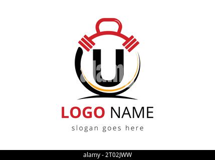 Letter U Logo With barbell. Fitness Gym logo. Lifting vector logo design. Vector logo for bodybuilding Stock Vector