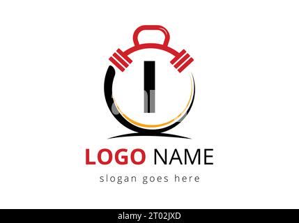 Letter I Logo With barbell. Fitness Gym logo. Lifting vector logo design. Vector logo for bodybuilding Stock Vector