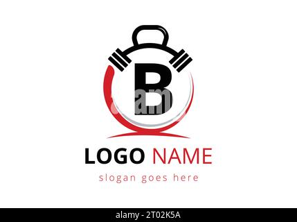 Letter B Logo With barbell. Fitness Gym logo. Lifting vector logo design. Vector logo for bodybuilding Stock Vector