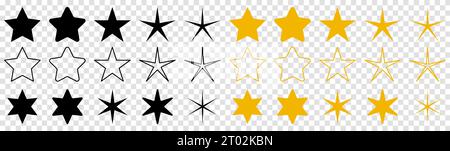 Set of yellow and black stars. Vector illustration isolated on transparent background Stock Vector