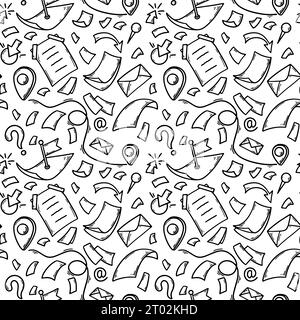 Doodle document delivery and location pin seamless patter. Business hand drawn sketch background. Vector illustration. Organisation concept Stock Vector