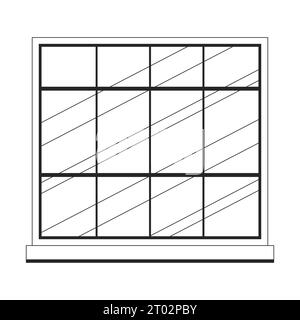 Twelve pane window with windowsill black and white 2D line cartoon object Stock Vector