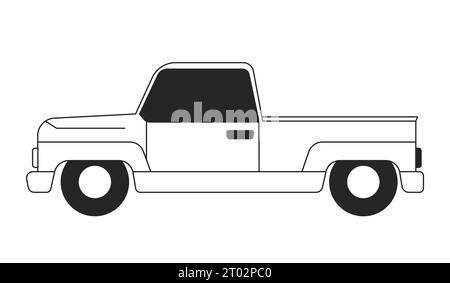 Pickup truck black and white 2D line cartoon object Stock Vector