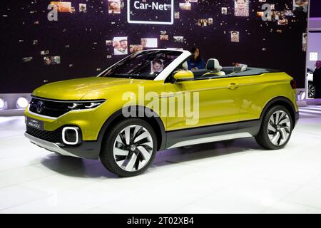 Volkswagen T-Cross Breeze convertible crossover car at the Geneva International Motor Show. Switzerland - March 2, 2016. Stock Photo