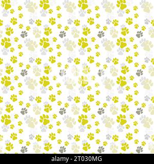 Colorful doodle paw prints and bone seamless pattern for textile design Stock Vector