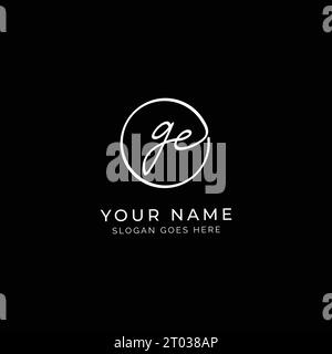 G, E, GE Initial letter handwritten and signature vector logo. Business template in round shape line art Stock Vector