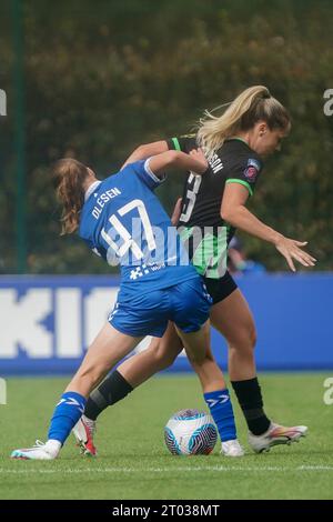 Karoline Olesen of Everton in action during the Barclays Women´s Super League match between Everton FC and Brighton & Hove Albion at Walton Hall Park on October 01, 2023 in Liverpool, England. Stock Photo