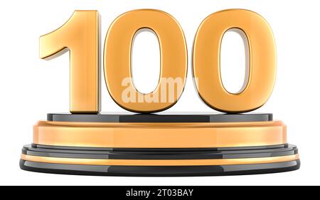 100 golden podium award, 3D rendering isolated on white background Stock Photo