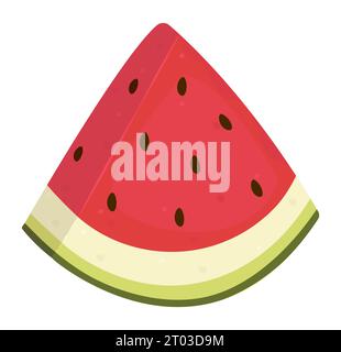 Voluminous piece of watermelon, cut slice of ripe juicy fruit, color vector illustration in red and green shades Stock Vector