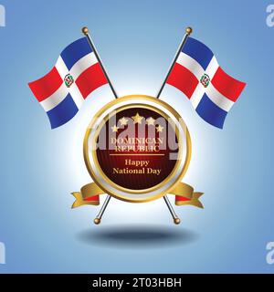 Small National flag of Dominican Republic on Circle With garadasi blue background Stock Vector