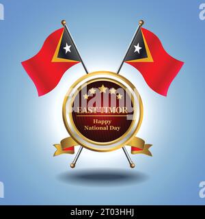 Small National flag of  East Timor on Circle With garadasi blue background Stock Vector