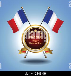 Small National flag of  France on Circle With garadasi blue background Stock Vector