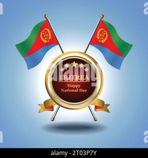 Small National flag of Eritrea on Circle With garadasi blue background Stock Vector