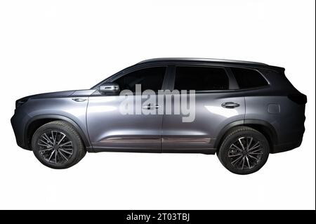 Modern gray suv car side view isolated on studio background Stock Photo