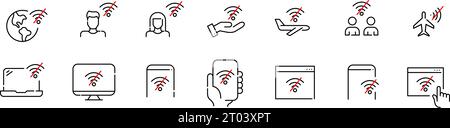 No wi-fi signal icons set. Pixel perfect, editable vectors Stock Vector