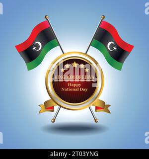 Small National flag of  Kingdom of Libya on Circle With garadasi blue background Stock Vector