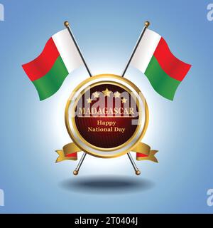 Small National flag of  Madagascar on Circle With garadasi blue background Stock Vector