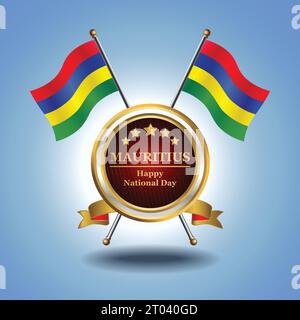Small National flag of  Mauritius on Circle With garadasi blue background Stock Vector