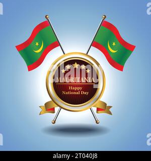 Small National flag of  Mauritania on Circle With garadasi blue background Stock Vector