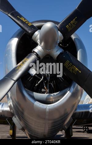 Front end of a Republic P-47 Thunderbolt fighter and its Pratt & Whitney R2800 radial engine.. Stock Photo
