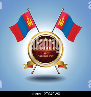 Small National flag of Mongolia  on Circle With garadasi blue background Stock Vector