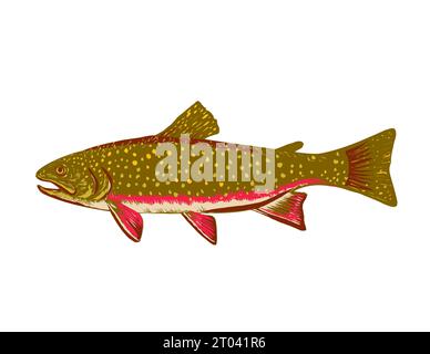 WPA poster art of a brook trout or Salvelinus fontinalis viewed from side done in works project administration or federal art project style. Stock Photo