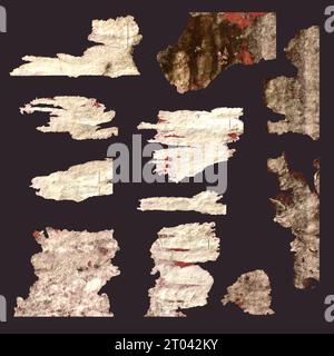 Paper scraps. Ripped papers, torn page pieces and scrapbook note paper piece. Texture page, textured memo sheet or notebook shred. Stock Photo