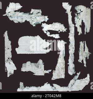 Paper scraps. Ripped papers, torn page pieces and scrapbook note paper piece. Texture page, textured memo sheet or notebook shred. Stock Photo