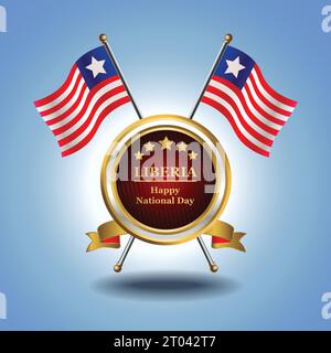 Small National flag of  Liberia on Circle With garadasi blue background Stock Vector