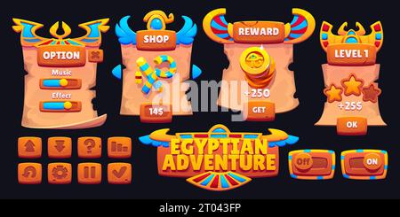 Egyptian game ui frame and button collection. Cartoon vector ...