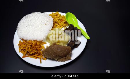 Indian Fasting Gujarati Upwas Fast diet items offered in Thali complete meal. Mahashivratri Shivratri Navratri Ram Navami festival fasting food Stock Photo