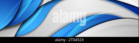 Blue and grey abstract glossy waves corporate background. Futuristic wavy vector banner design Stock Vector