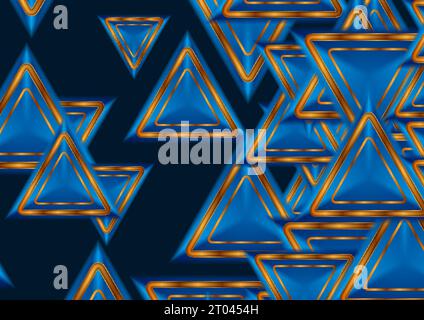 Abstract tech background with blue and golden triangles. Vector illustration Stock Vector