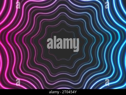 Blue and purple neon wavy circles abstract futuristic hi-tech background. Vector design Stock Vector