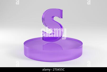 3d alphabet, letters shape made of purple glass on grey background, 3d render, letter S Funny design concept Stock Photo