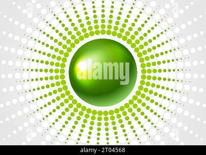 Green glossy sphere and halftone abstract design. Corporate vector background Stock Vector