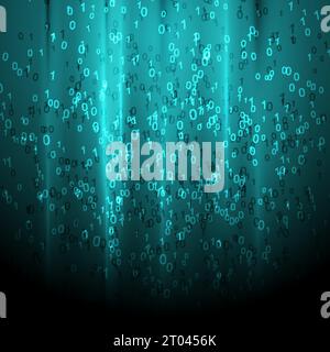 Glowing turquoise binary code numbers abstract technology background. Vector digital art design Stock Vector